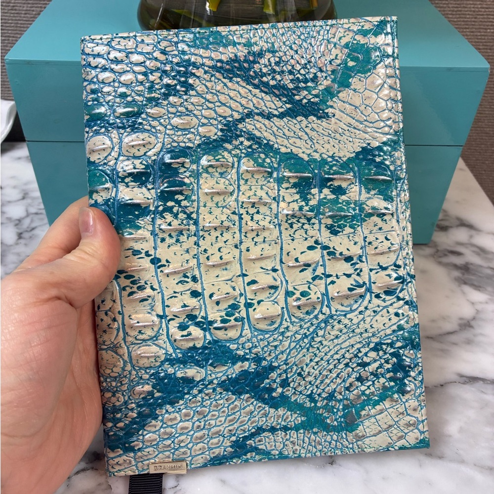Brahmin Teal and Cream Embossed Croc-Print Notebook Cover